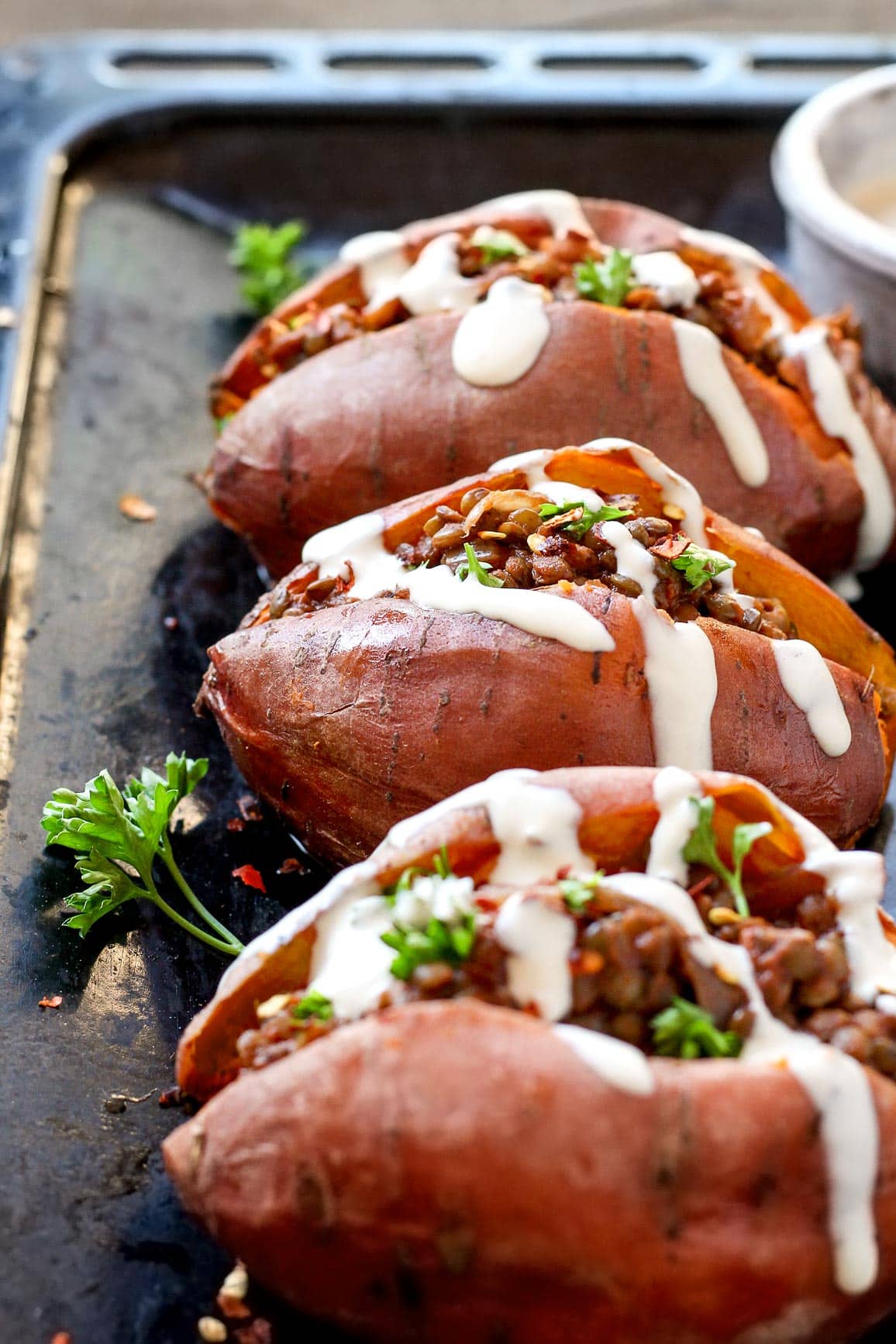 BBQ Lentil Stuffed Sweet Potatoes