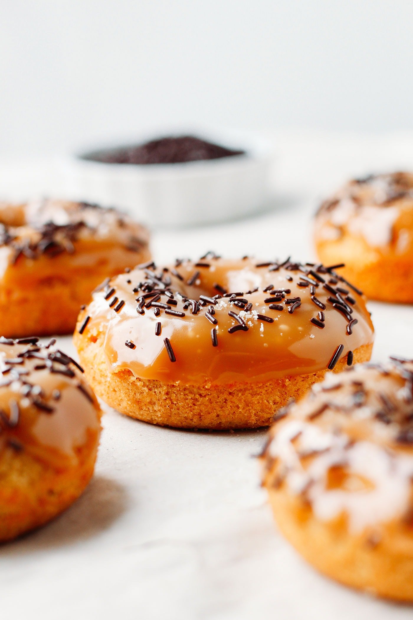 Vegan Baked Orange Donuts with Salted Caramel Glaze