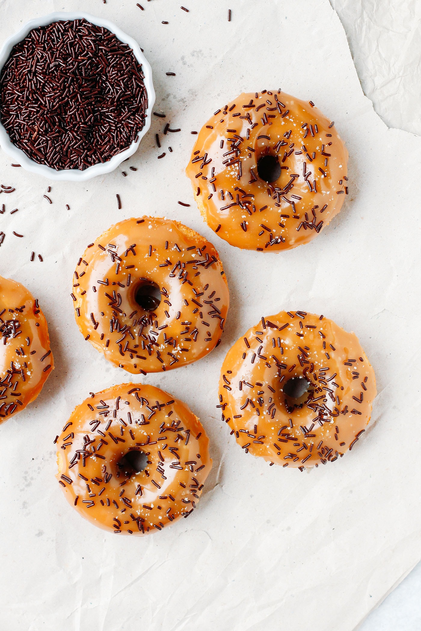 Vegan Baked Orange Donuts with Salted Caramel Glaze