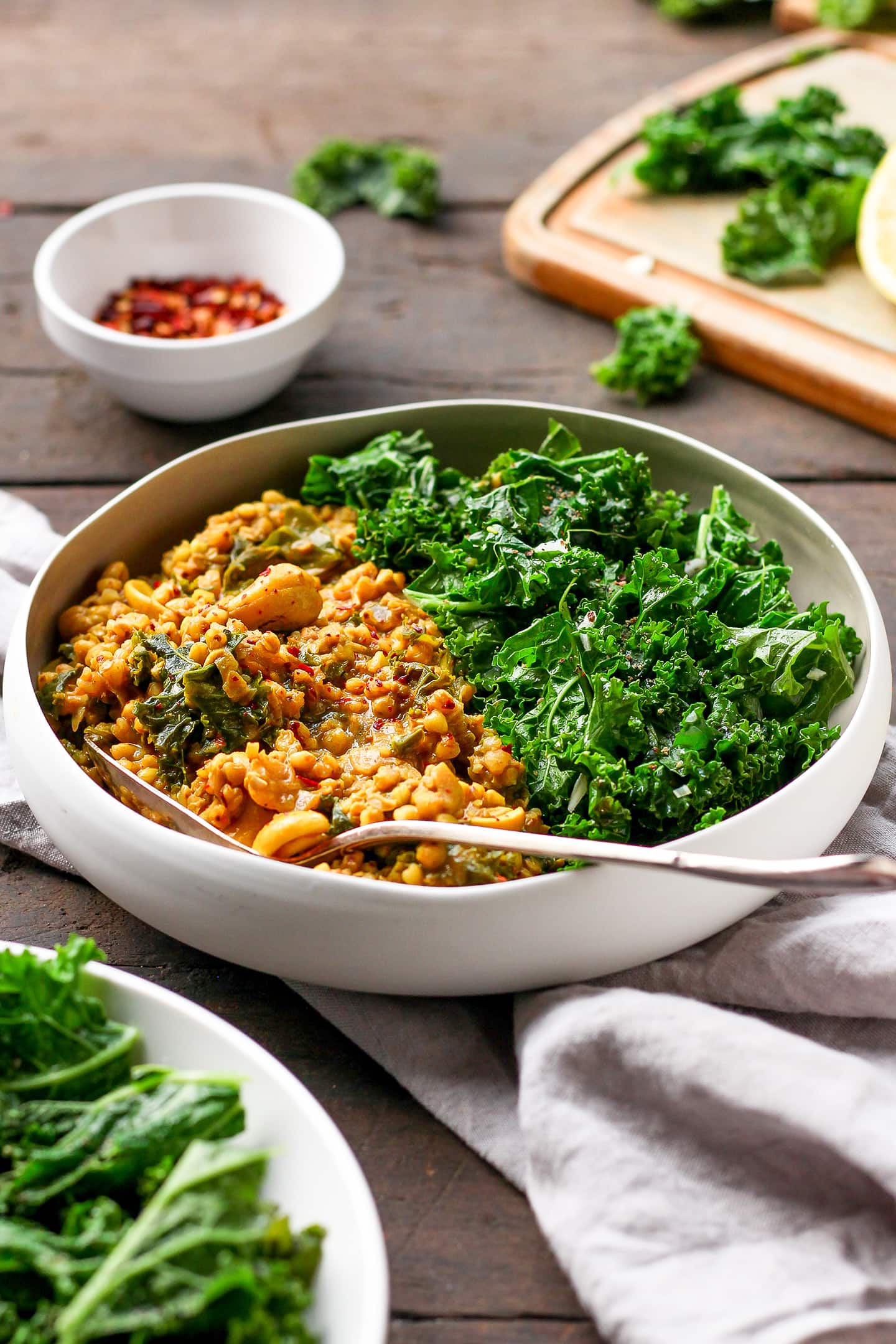 Cashew Buckwheat Curry with Garlic Kale