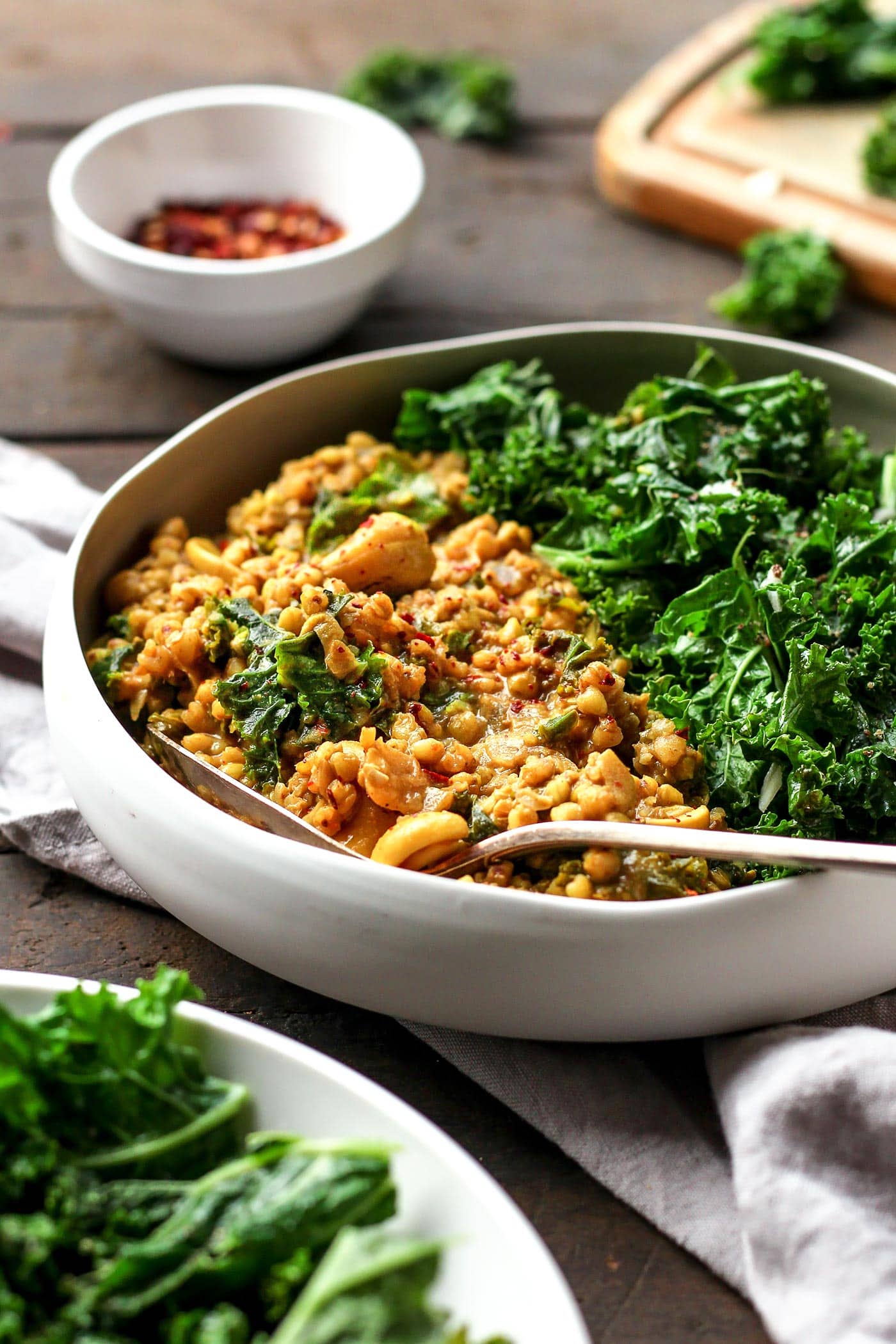 Cashew Buckwheat Curry with Garlic Kale