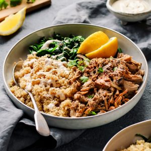 Easy Jackfruit Chicken Quinoa Bowls