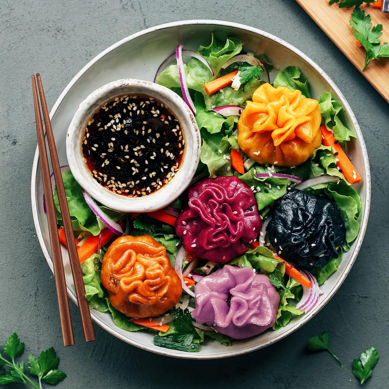 Black Bean Tofu Rainbow Dumplings - Full of Plants