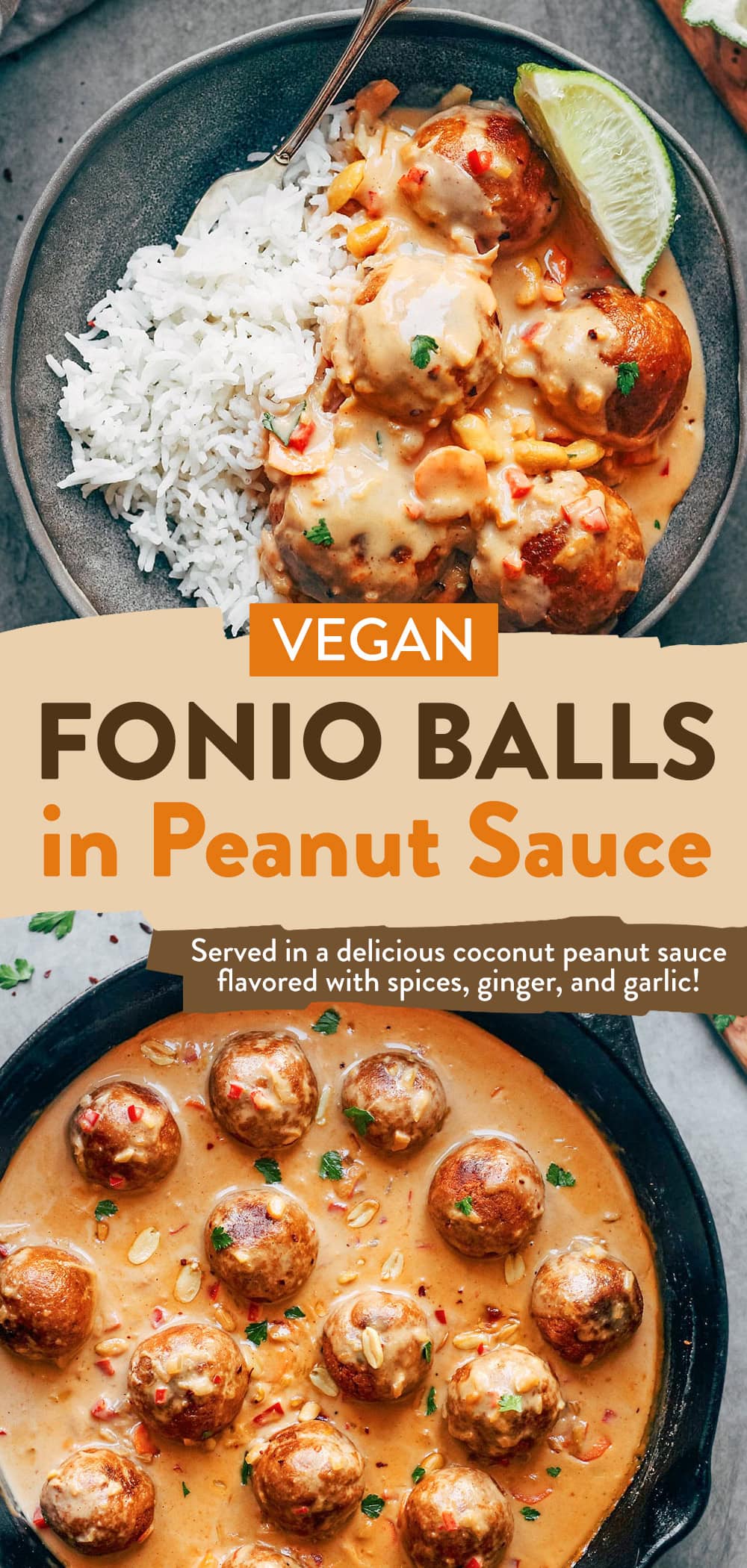 These West-African balls are made with fonio and cooked in a delicious coconut peanut sauce flavored with spices, ginger, and garlic!