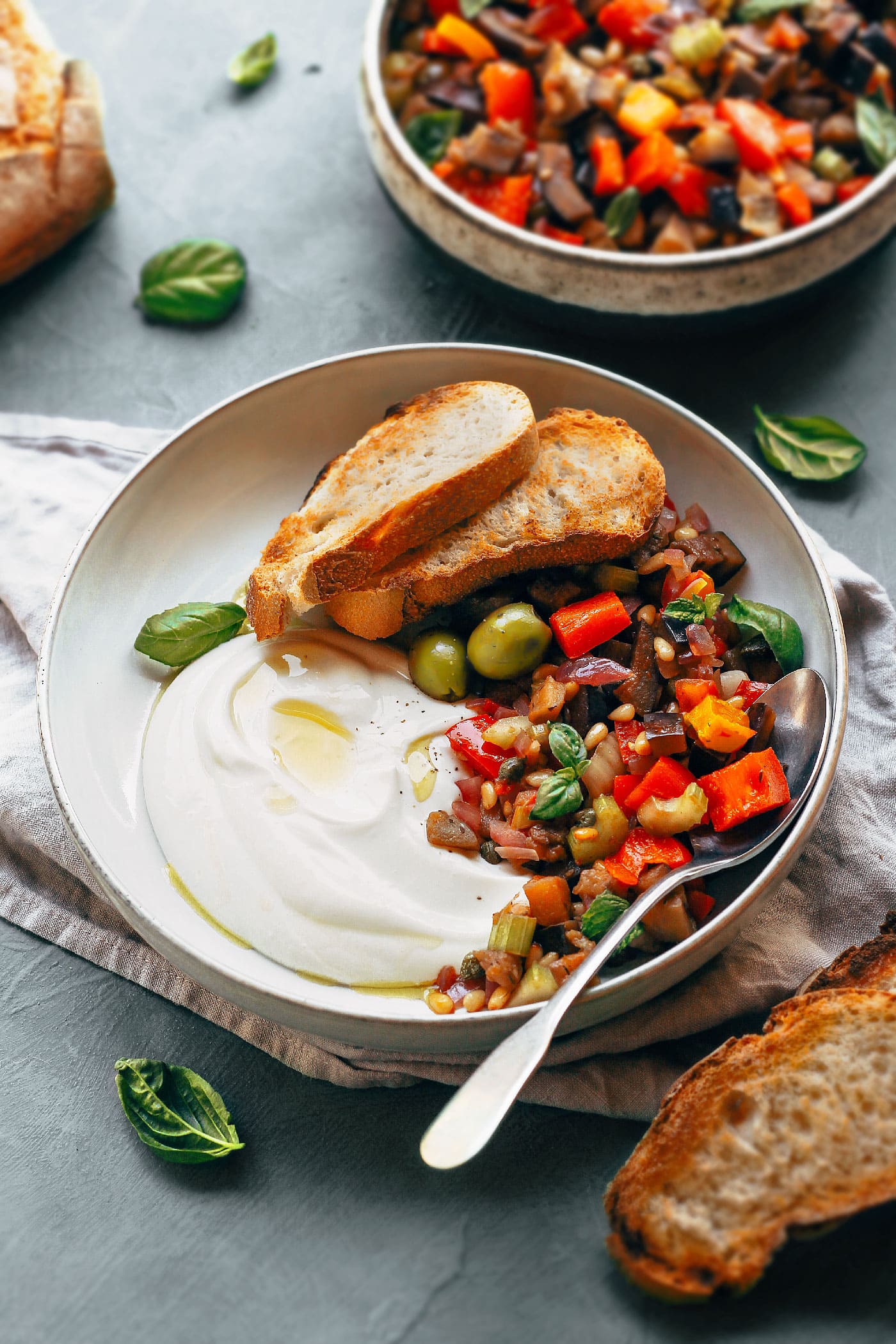 Eggplant Caponata with Almond Yogurt