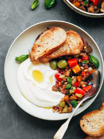 Eggplant Caponata with Almond Yogurt