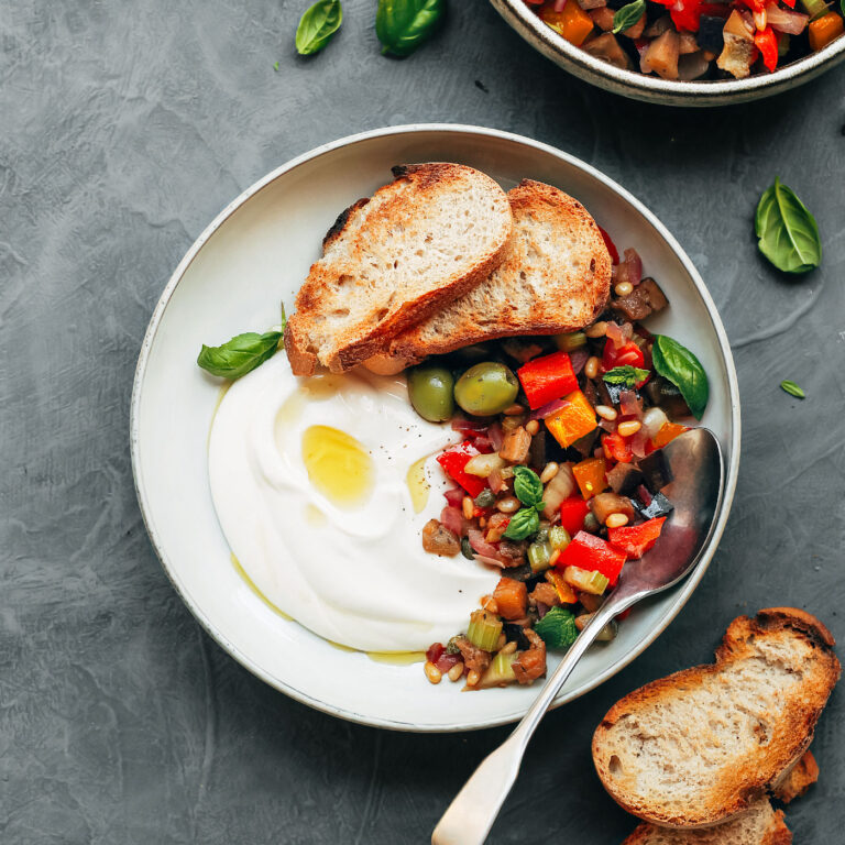 Eggplant Caponata with Almond Yogurt