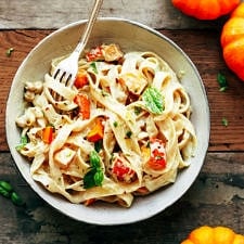 Pumpkin & Chickpea Pasta with Creamy Miso Sauce (Vegan + GF)