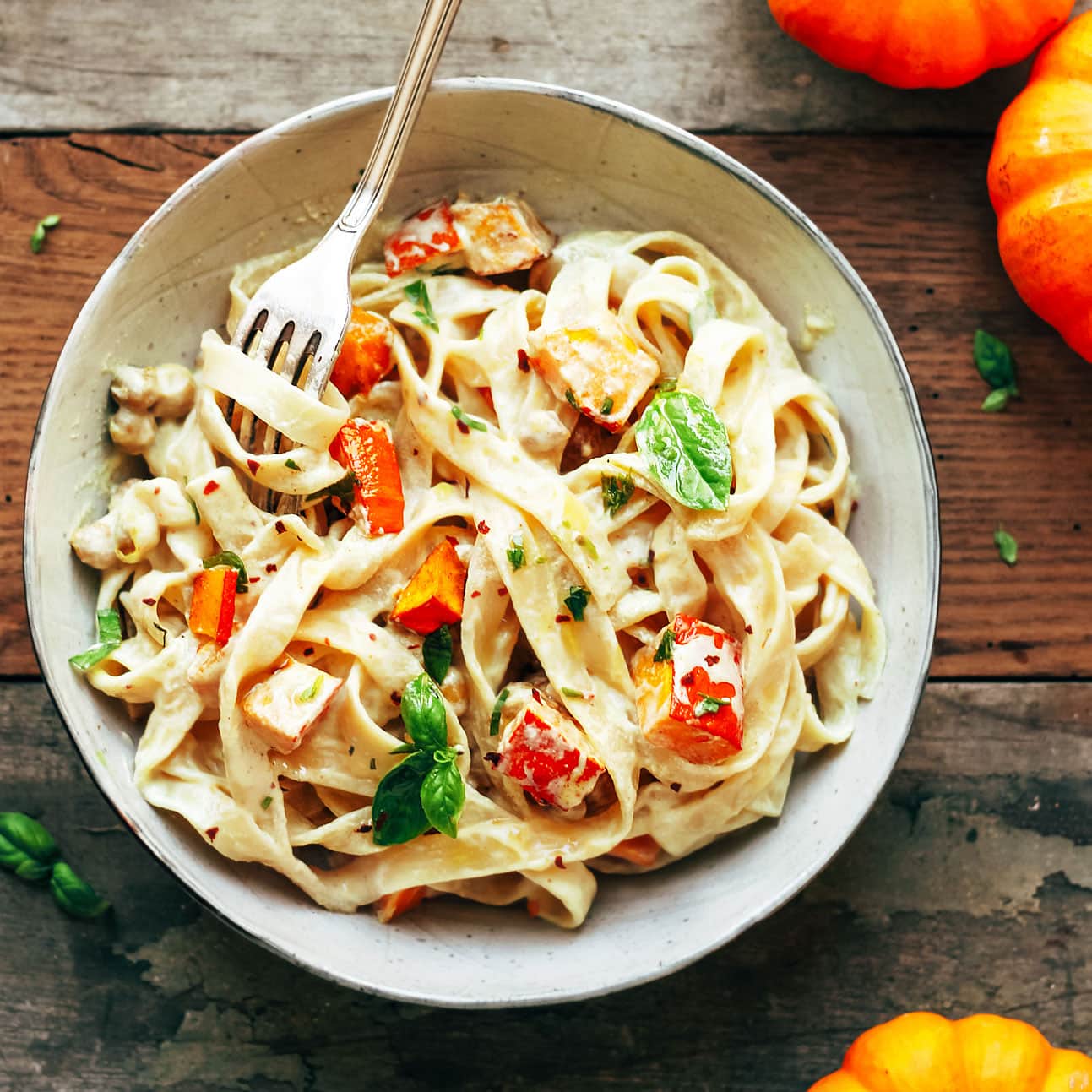 Pumpkin & Chickpea Pasta with Creamy Miso Sauce - Full of Plants