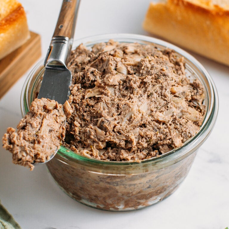 Vegan rillettes in a glass jar.