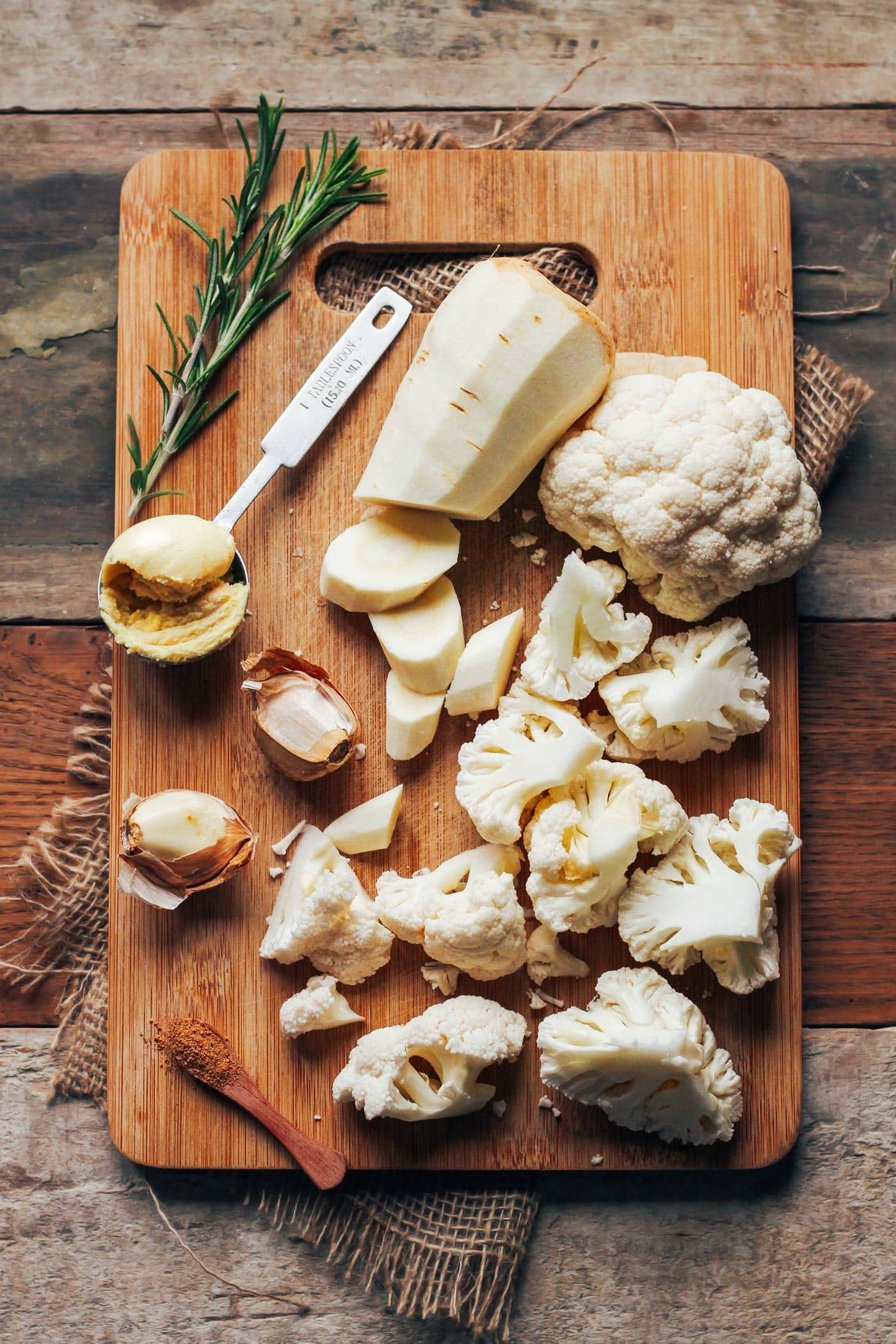 Mashed Cauliflower & Parsnips with Garlic Butter Mushrooms