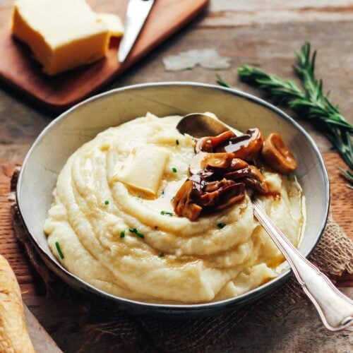 Mashed Cauliflower & Parsnips with Garlic Butter Mushrooms