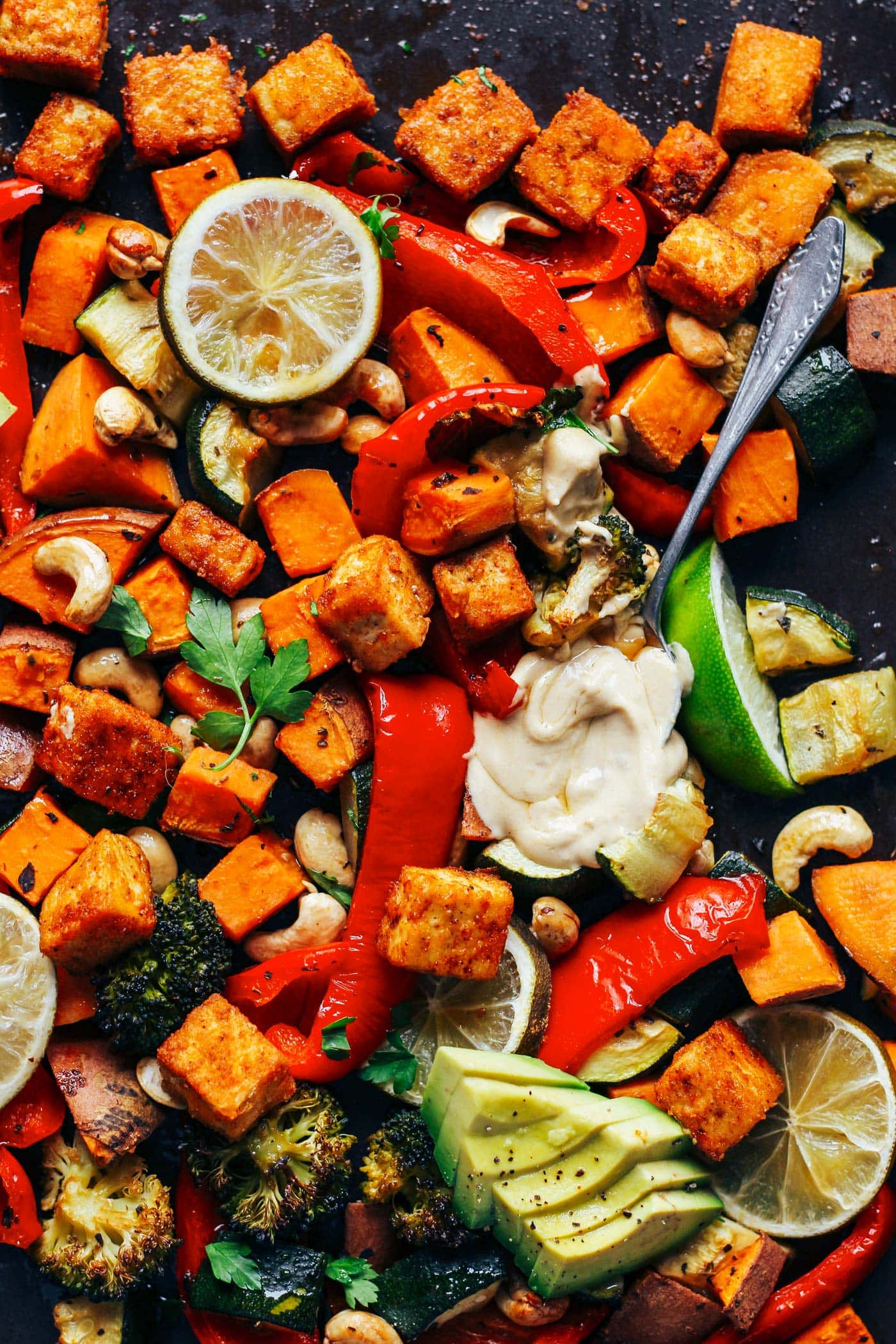 Sheet Pan Crispy Tofu with Thai Hummus