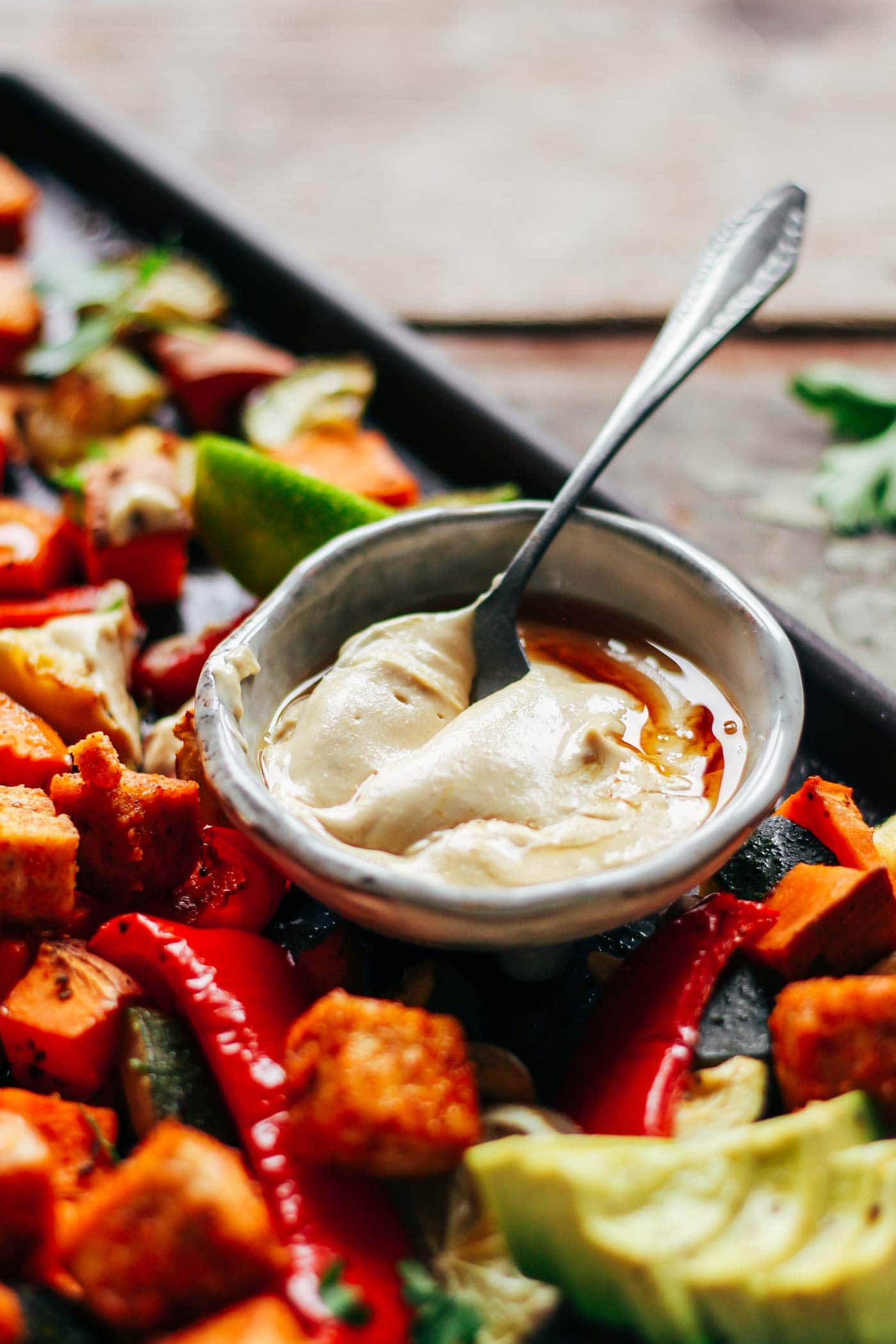 Sheet Pan Crispy Tofu with Thai Hummus