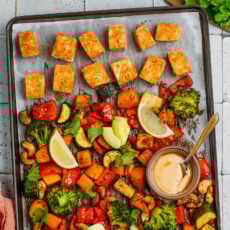 Sheet Pan Crispy Tofu with Thai Hummus