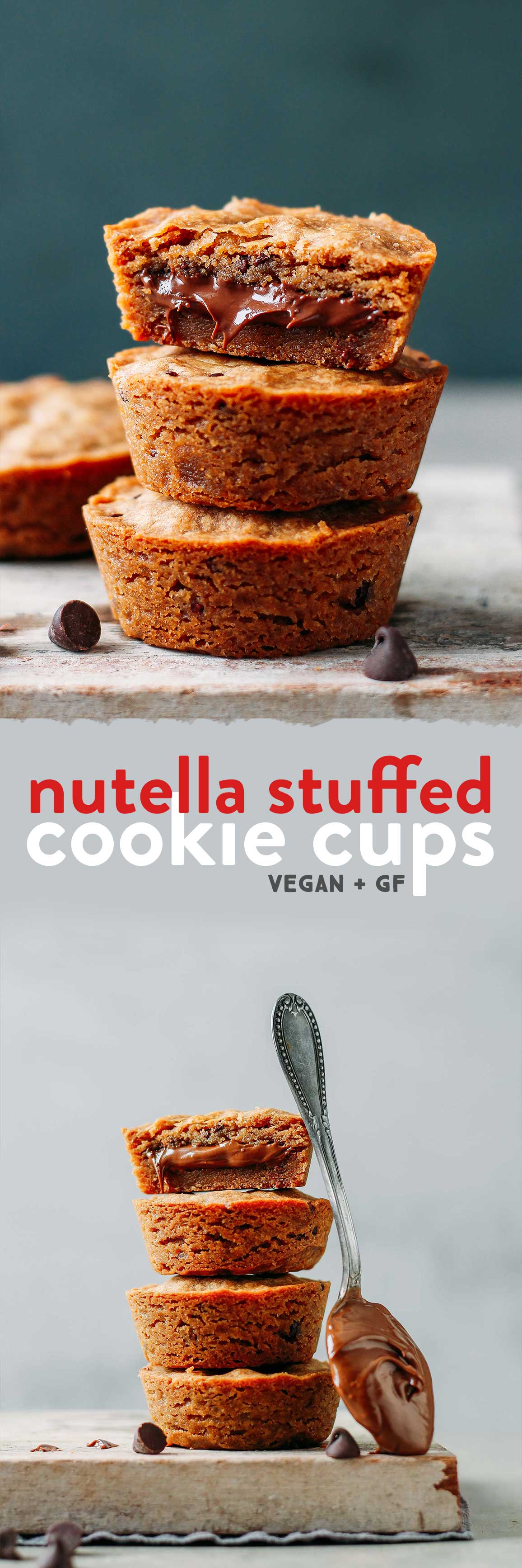 Nutella Stuffed Chocolate Chip Cookie Cups (Vegan + GF)