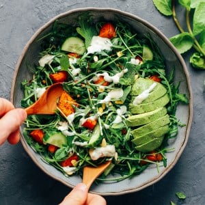 Arugula & Sweet Potato Salad with Mint Yogurt Dressing