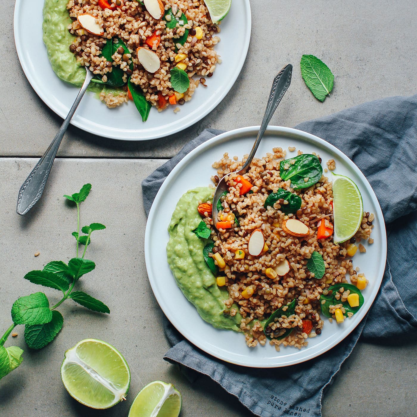 Bulgur & Lentil Salad with Mint Guacamole Full of Plants
