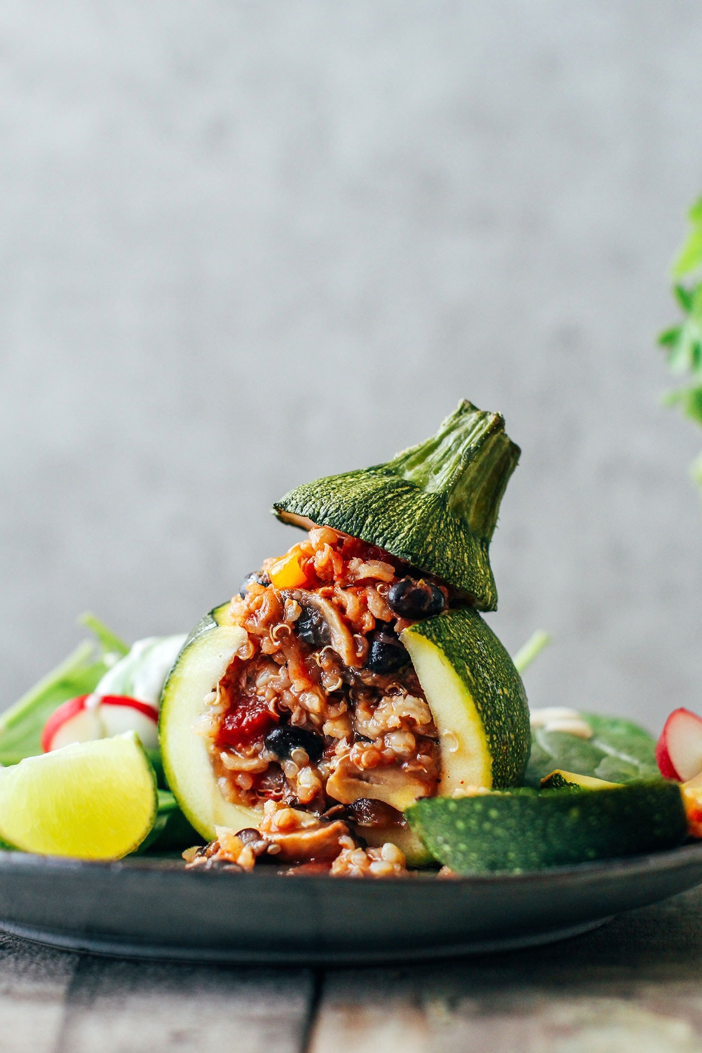 Three-Grain Enchilada Stuffed Zucchini