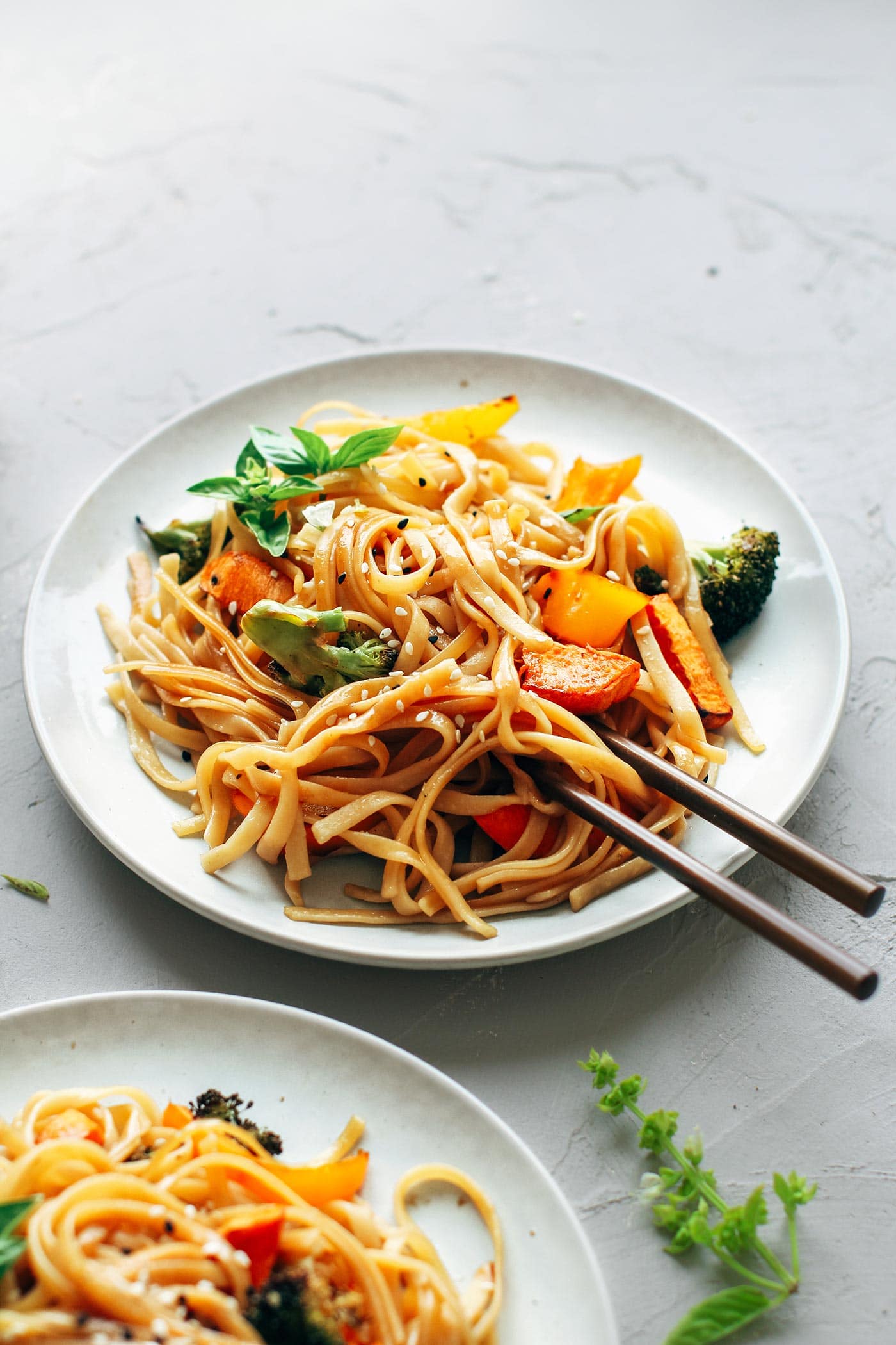 Instant Pot Sesame & Basil Noodles with Roasted Veggies