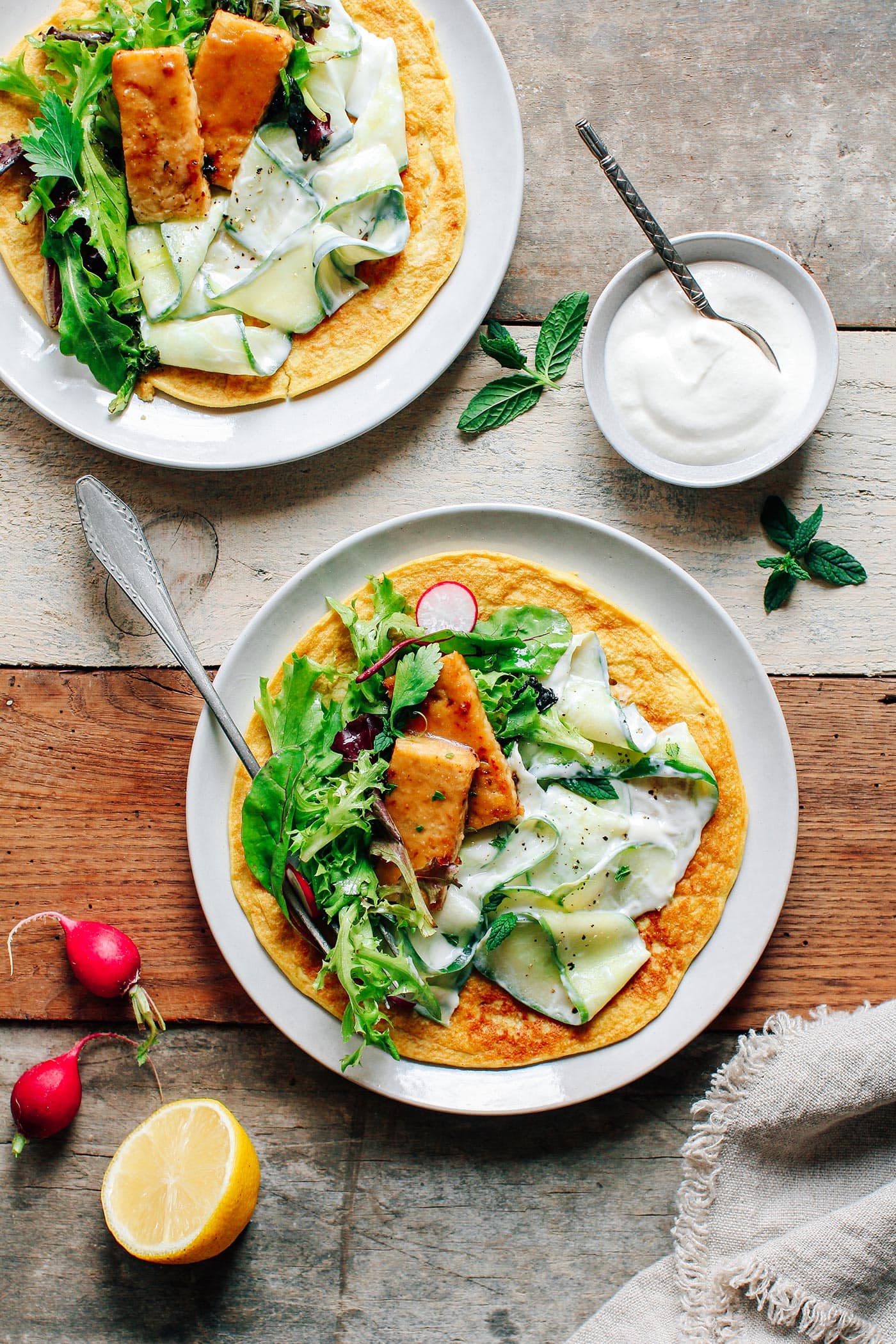 Creamy Cucumber Salad with Miso Tempeh