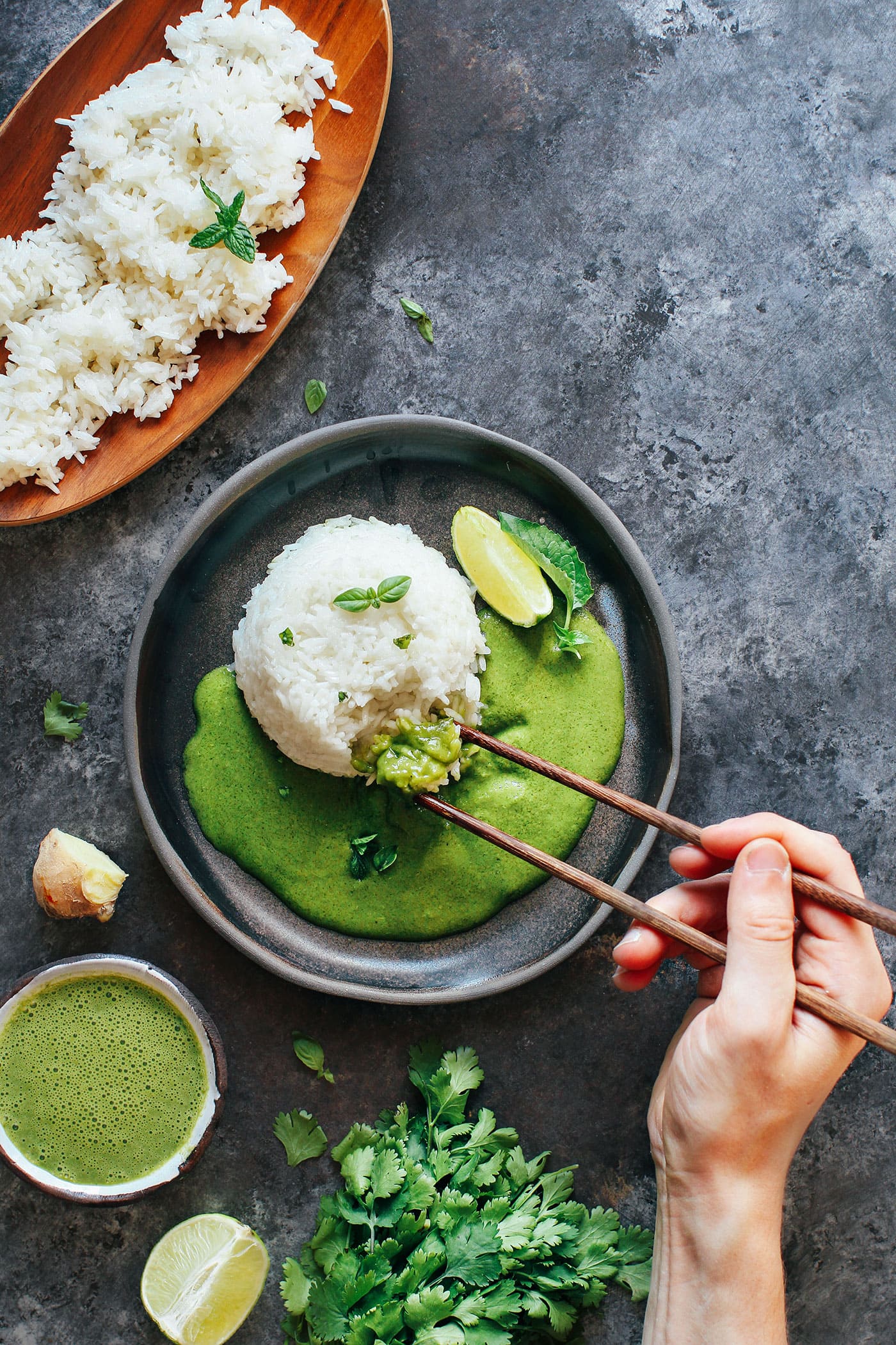 Instant Pot Sticky Rice with Green Curry Sauce