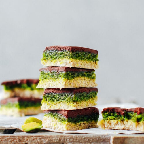 No-Bake Chocolate Pistachio Bars (Vegan + GF)