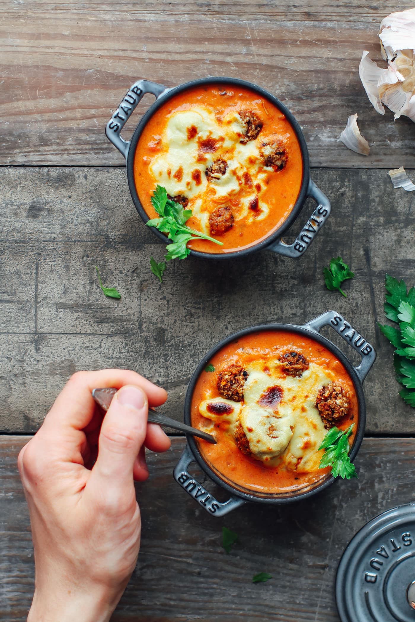 Cozy & Cheesy Vegan Meatball Soup