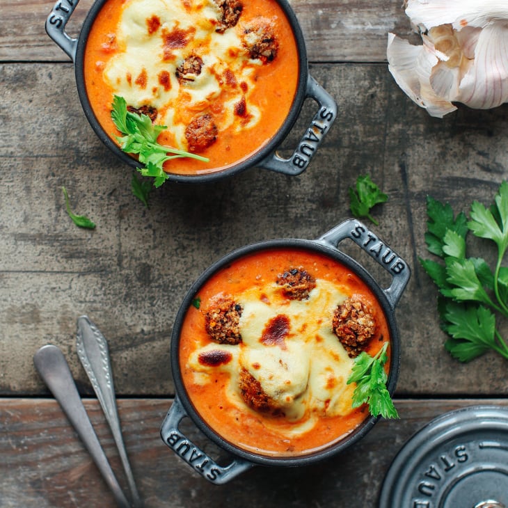 Cozy & Cheesy Vegan Meatball Soup