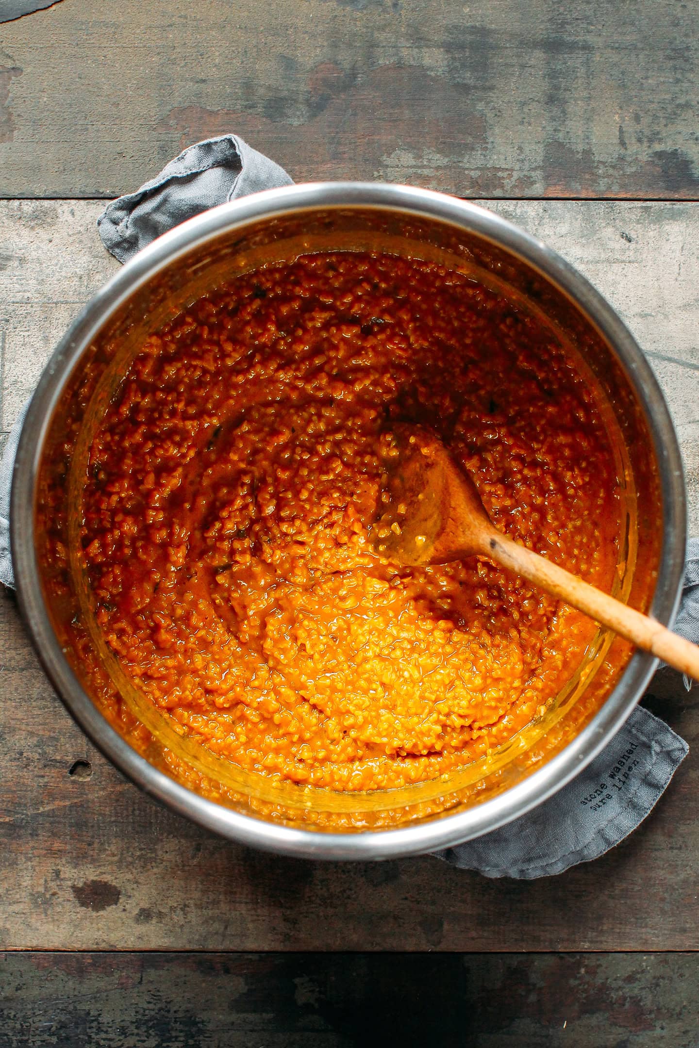 Masala steel-cut oats in the bowl of an Instant Pot.