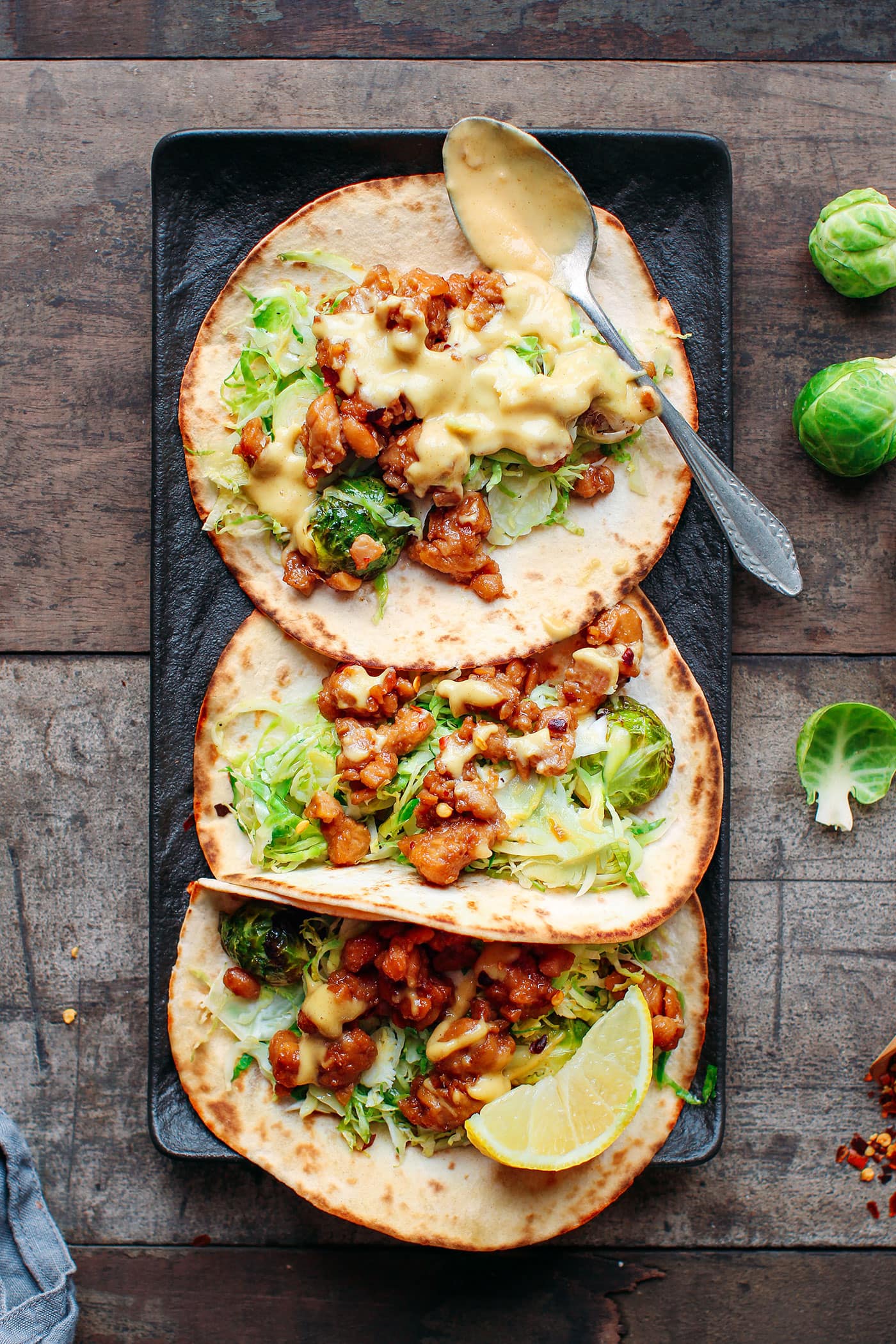 Roasted Brussel Sprouts & Tempeh Scramble Tacos