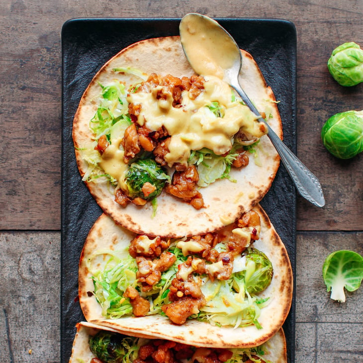 Roasted Brussel Sprouts & Tempeh Scramble Tacos