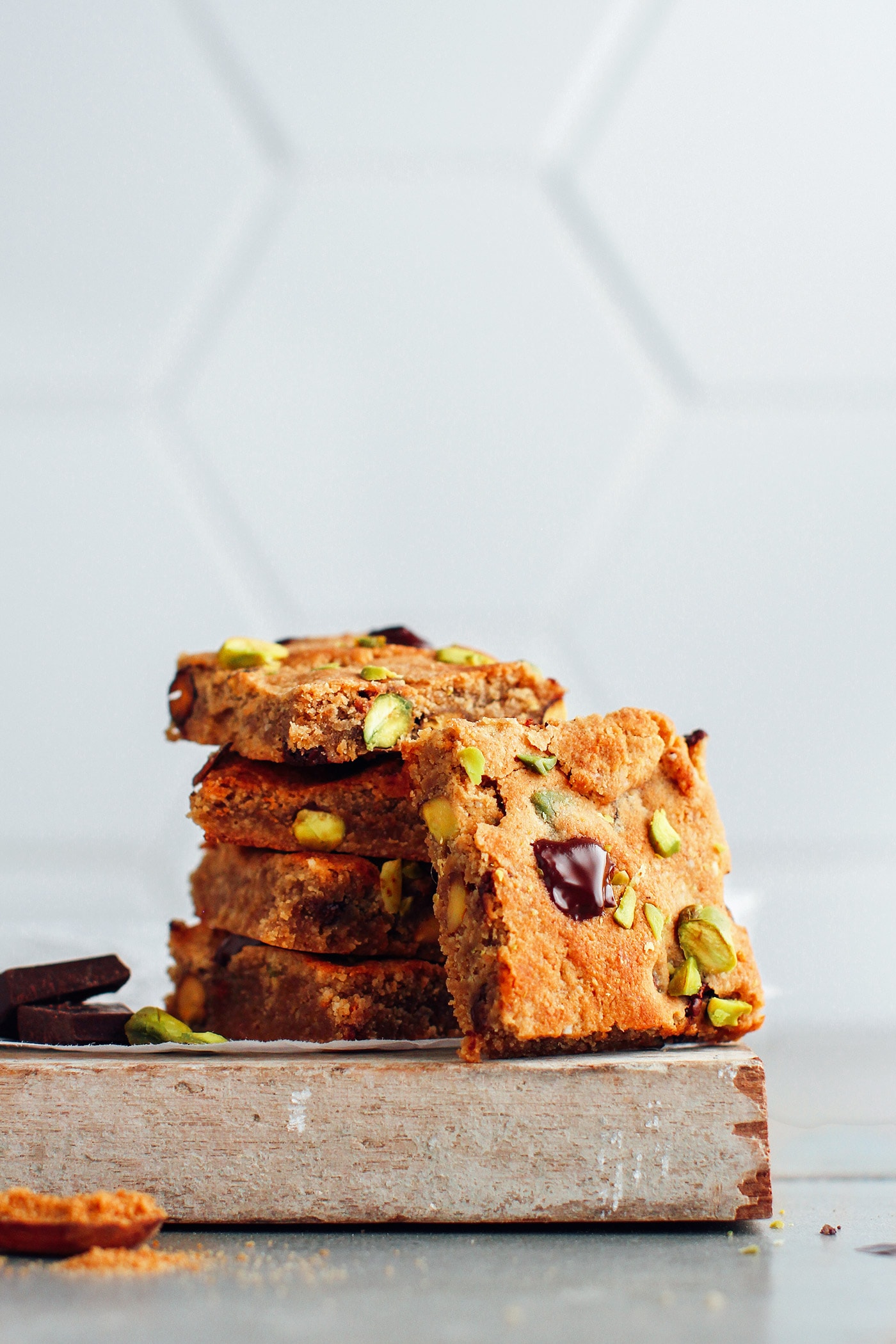 Amazing Pistachio & Chocolate Blondies (Vegan, GF, Paleo)