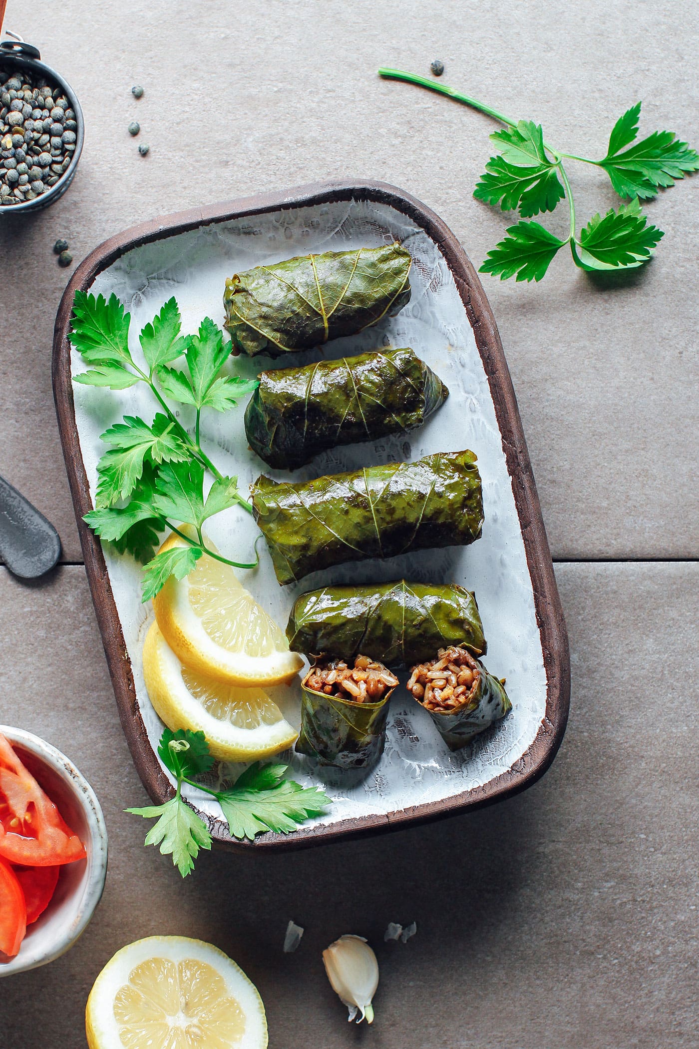 Spicy Vegan Stuffed Grape Leaves