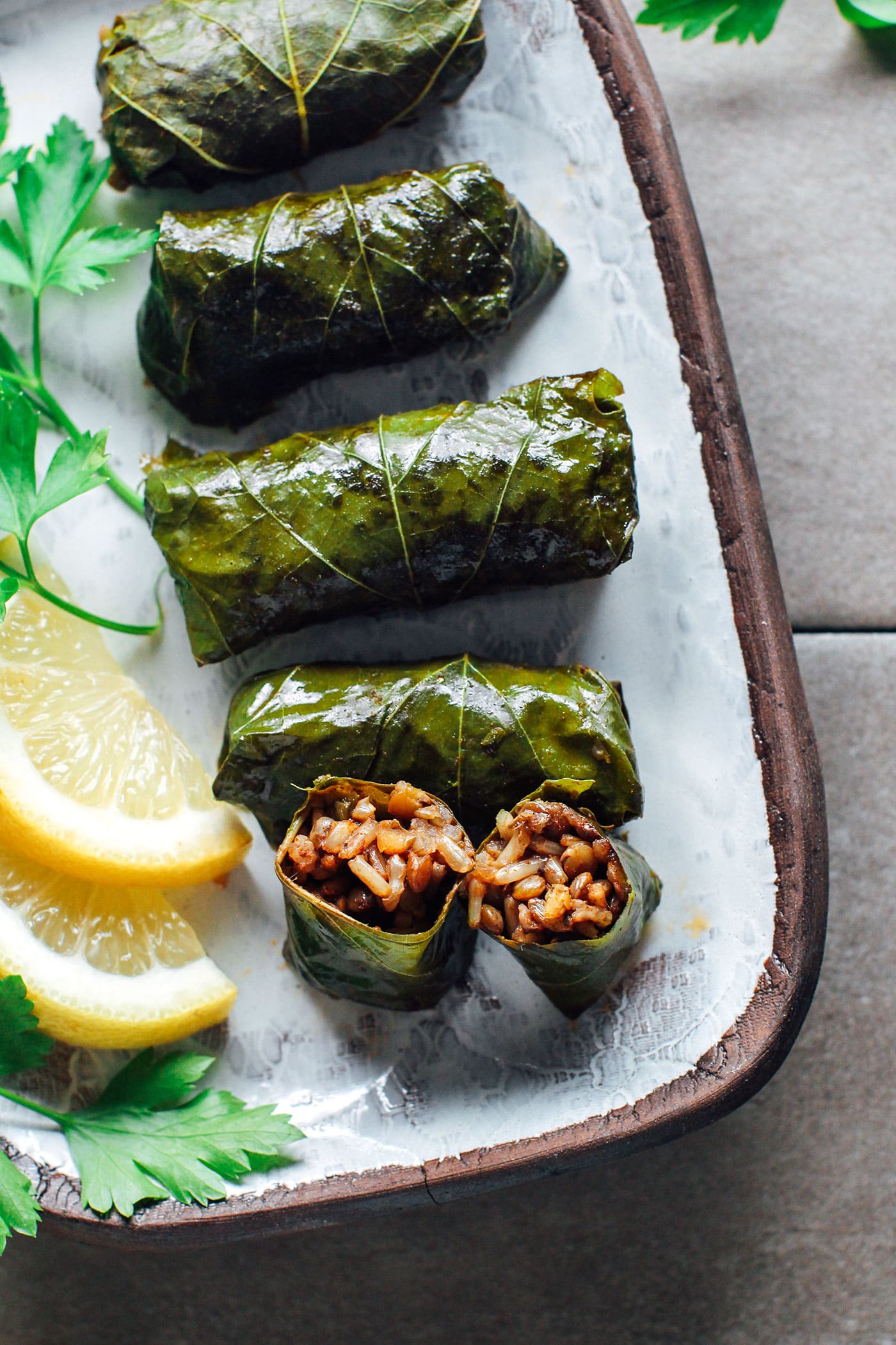 Spicy Vegan Stuffed Grape Leaves