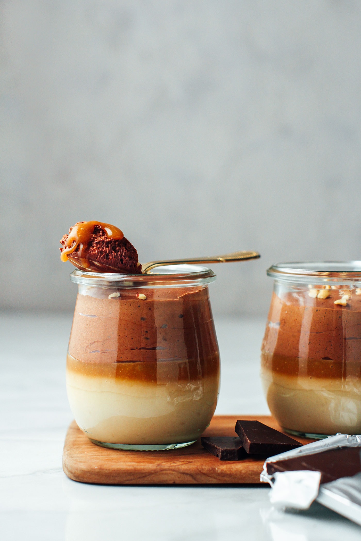 Vanilla Custard, Chocolate Mousse & Caramel Parfaits