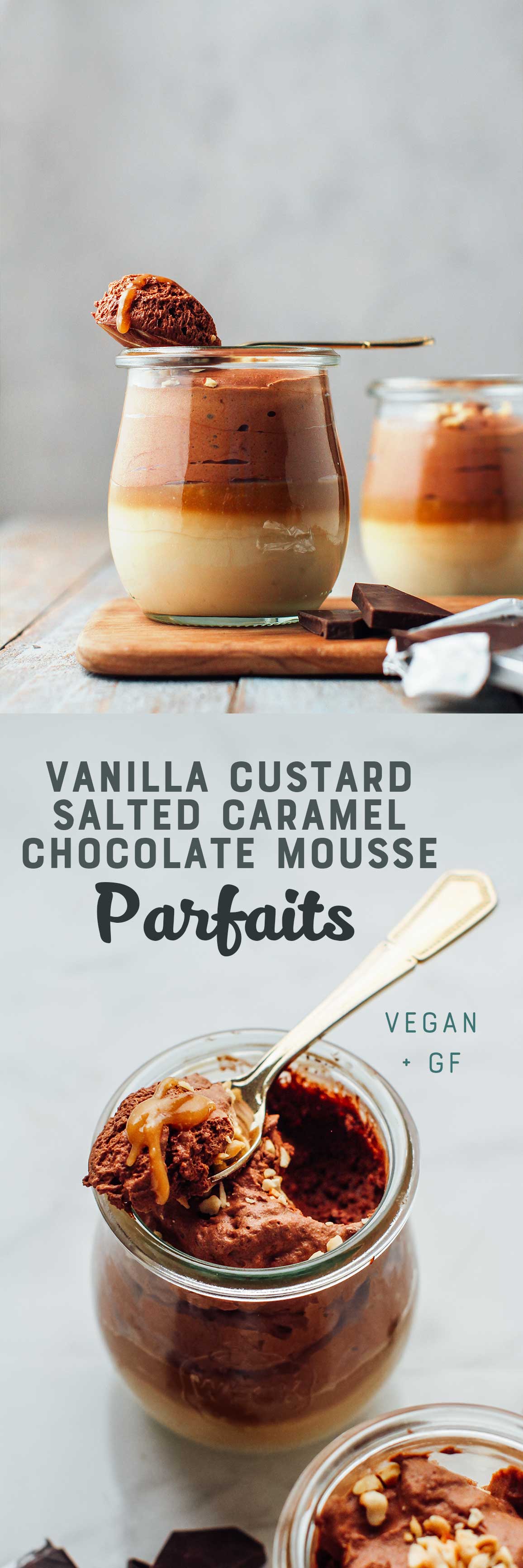 Vanilla Custard, Chocolate Mousse & Caramel Parfaits