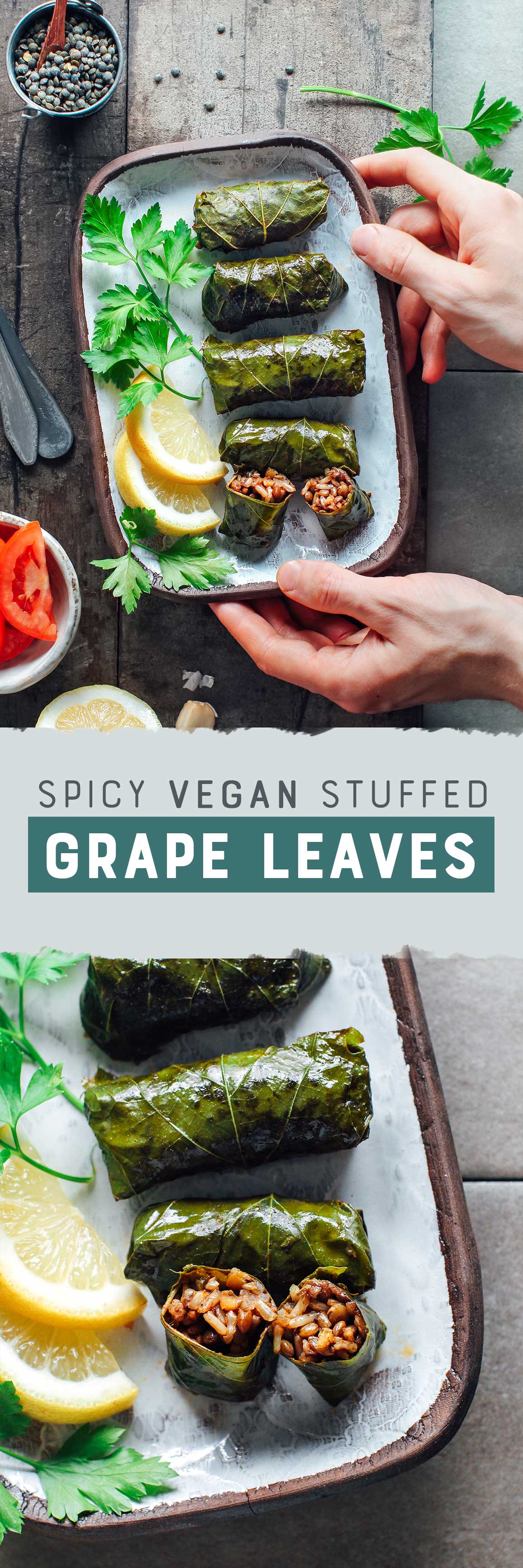 Spicy Vegan Stuffed Grape Leaves