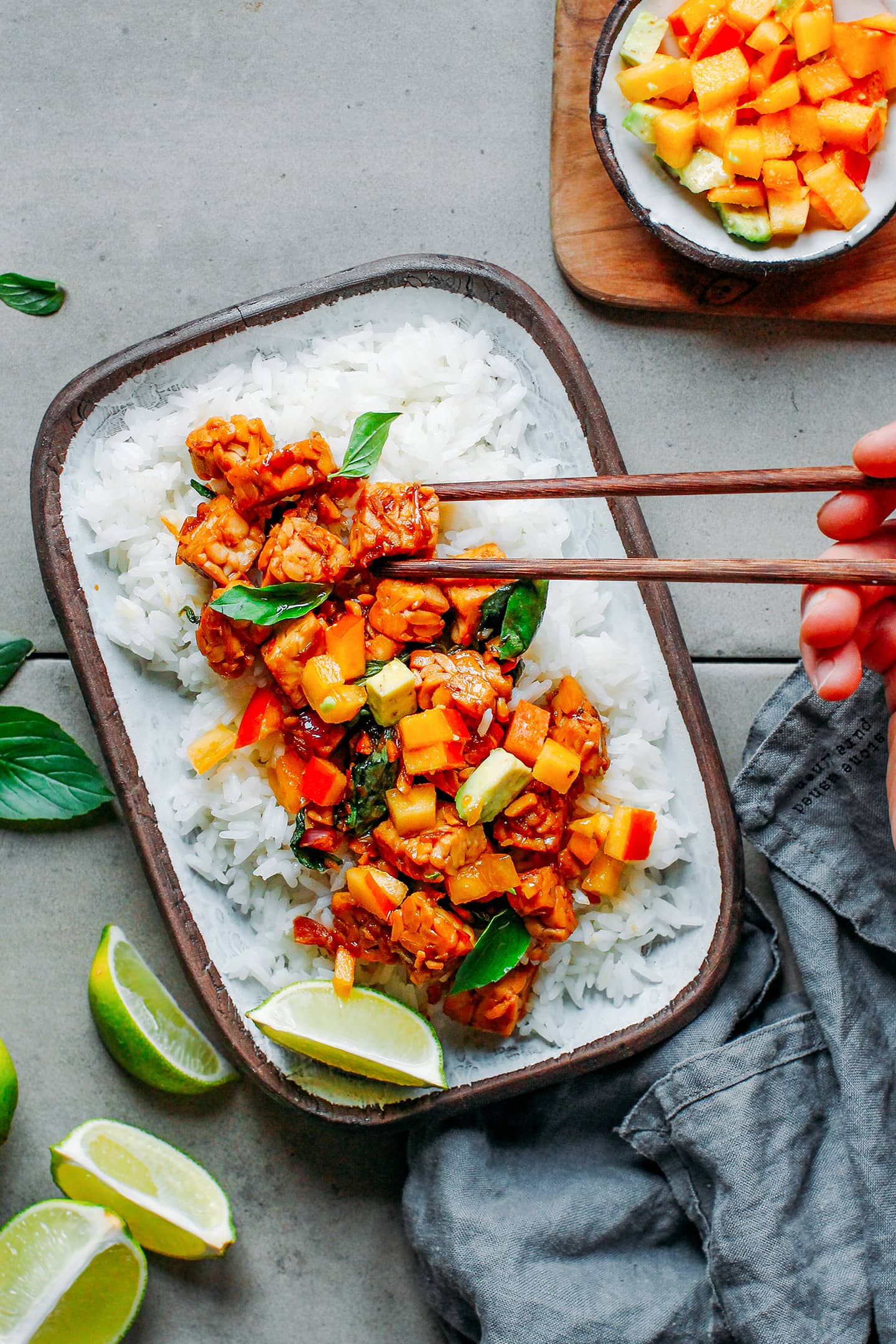 Thai Basil Tempeh with Persimmon Salsa