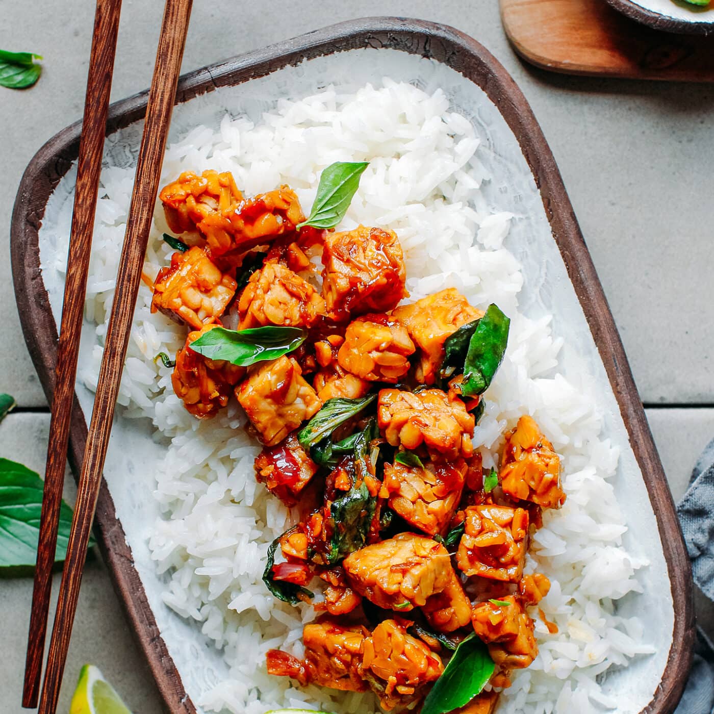 Thai Basil Tempeh with Persimmon Salsa