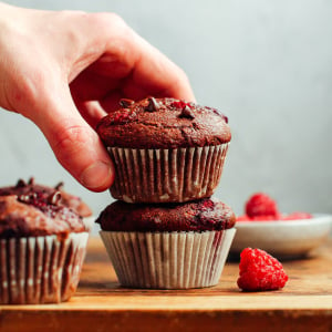 Double Chocolate Raspberry Banana Muffins