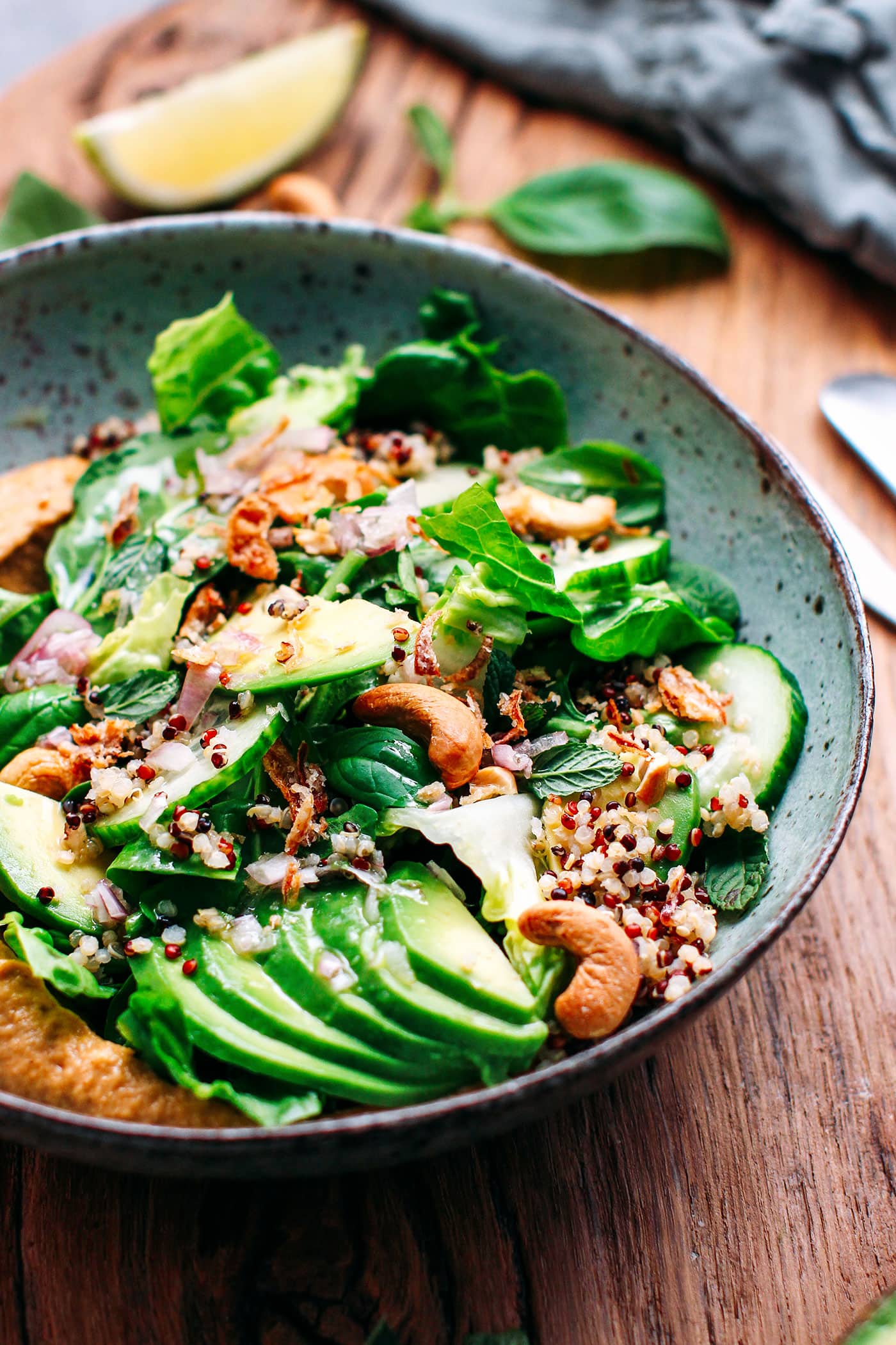 Quinoa Green Salad with Buffalo Eggplant