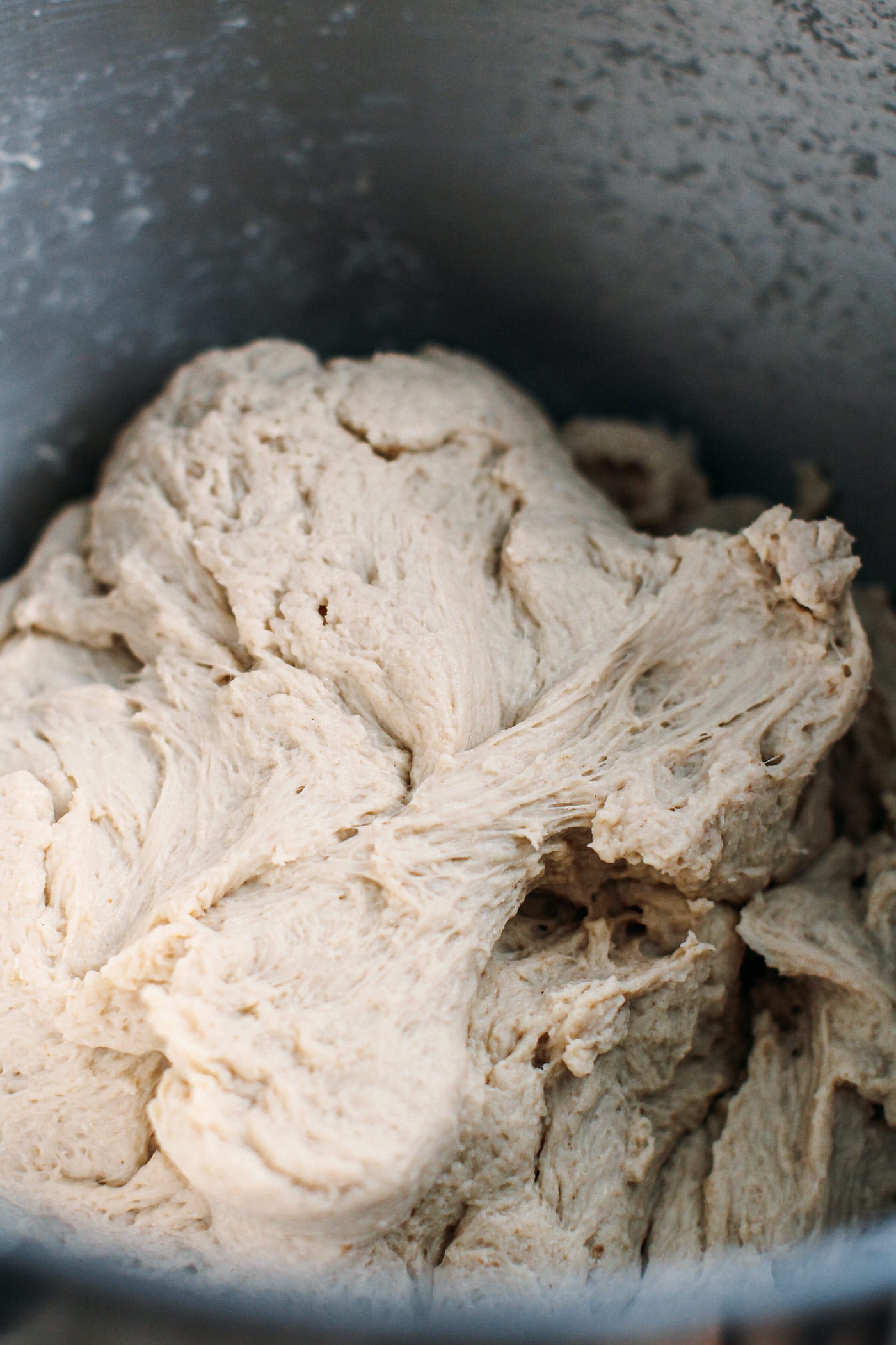 Vegan chicken seitan dough that looks fibrous.