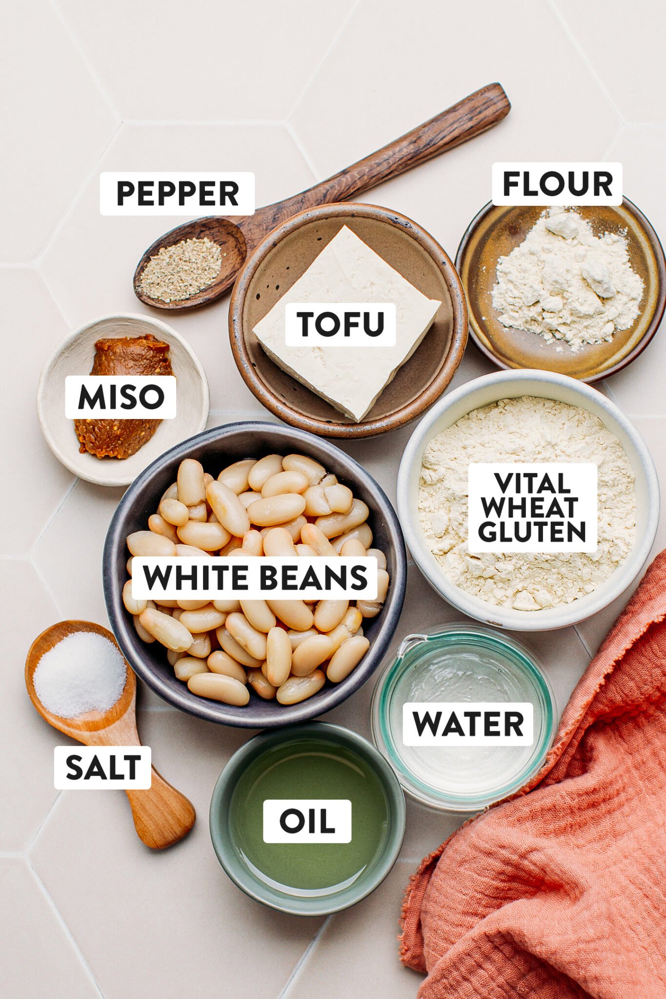 Ingredients to make vegan chicken, jackfruit, tofu, vital wheat gluten.