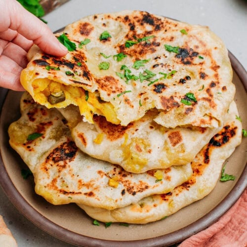 Potato & Green Bean Stuffed Naan - Full of Plants