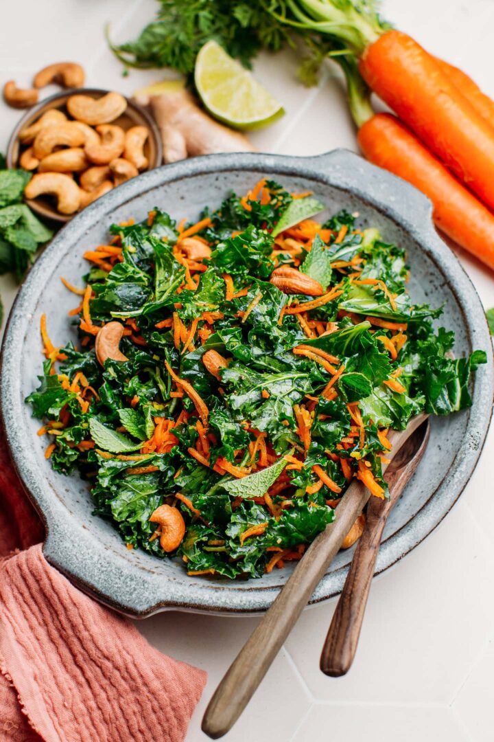 10-Minute Ginger Carrot & Kale Salad - Full of Plants