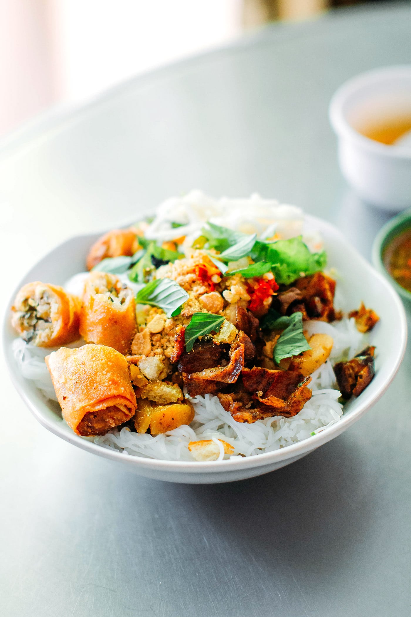 A Guide to Eating Vegan in Viet Nam - Bún Thịt Nướng Chả Giò