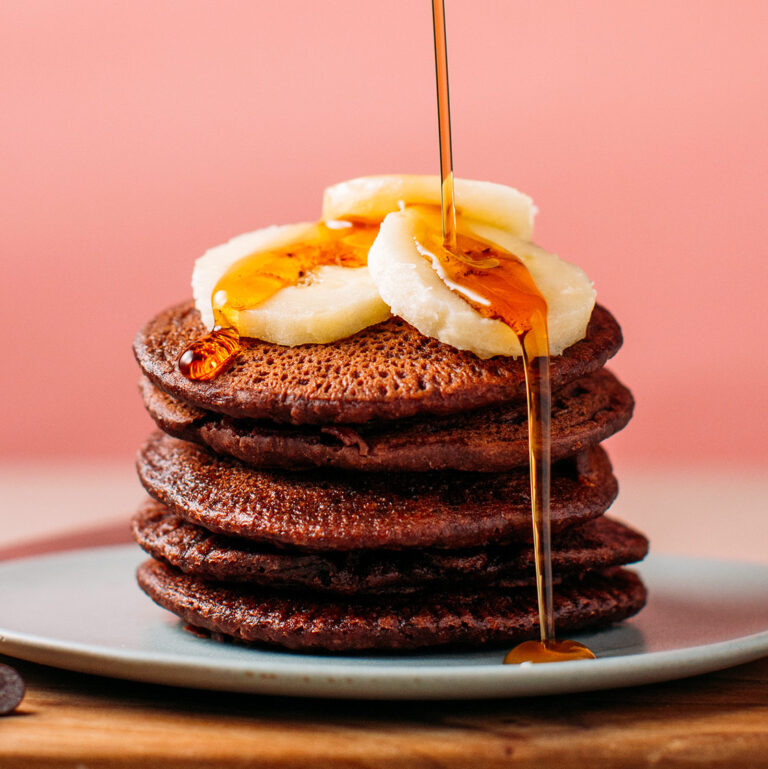 Chocolate Protein Pancakes (Vegan + GF + Sugar-Free)