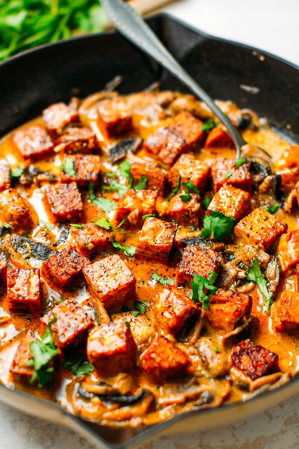 Tempeh in Creamy Mushroom Coconut Sauce Full of Plants