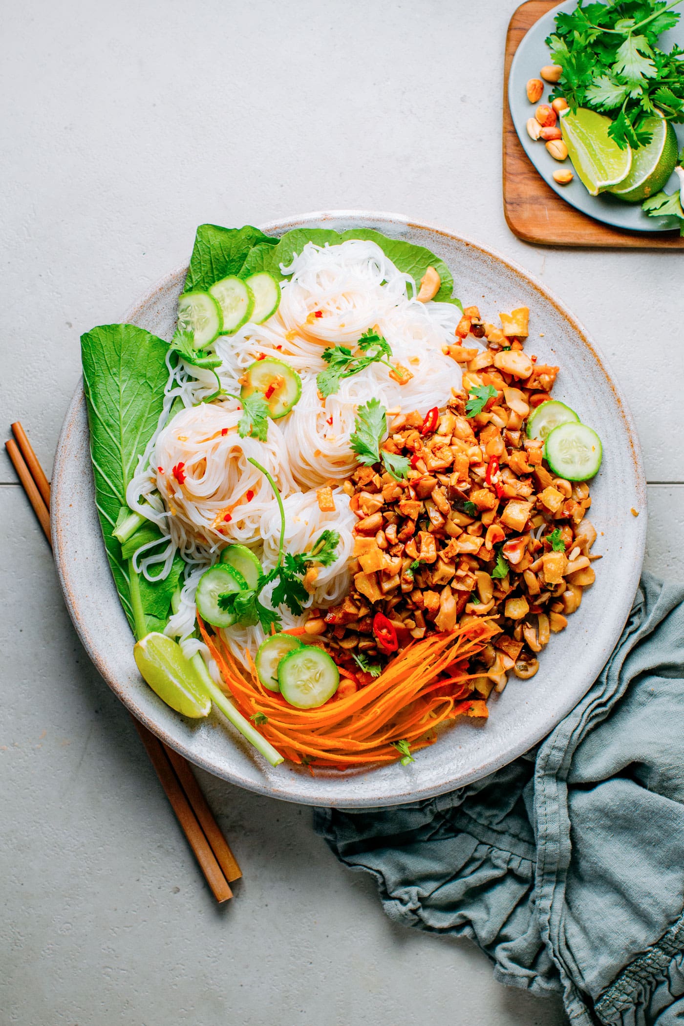 Spicy Noodle Salad with Garlic Mushroom Larb